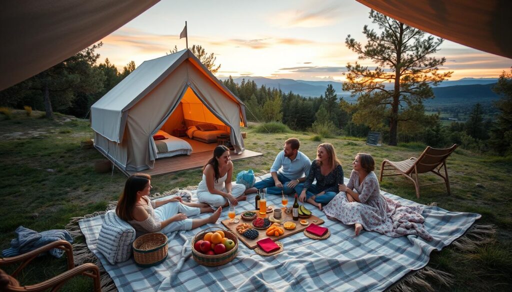 Family enjoying a luxurious glamping experience