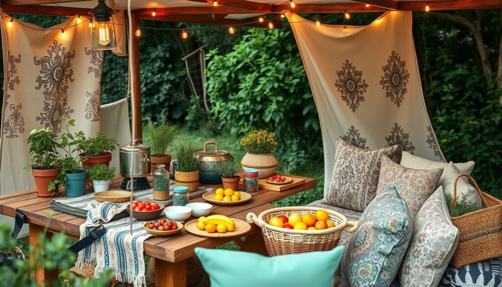 Outdoor glamping kitchen setup