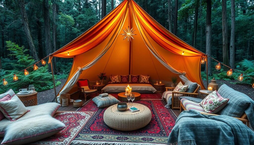 Weather-proof boho glamping setup