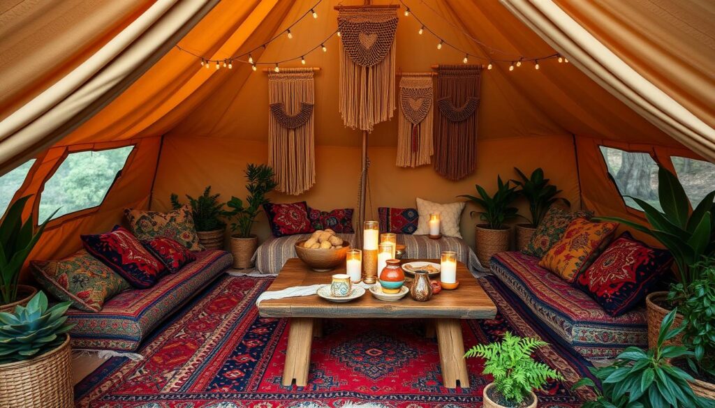 bohemian glamping tent interior