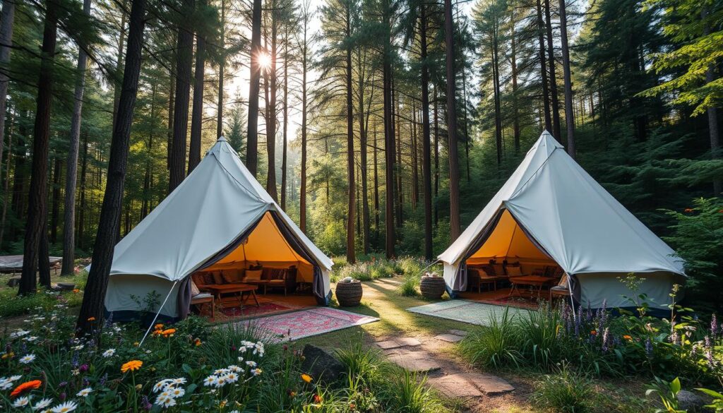 bohemian tents in a nature retreat