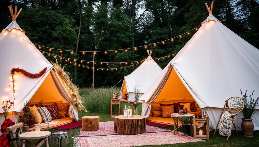 boho chic tents at a glamping wedding