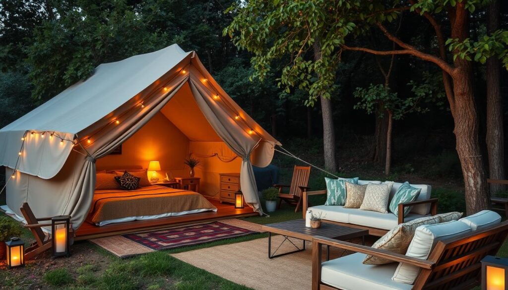 boutique campgrounds glamping tent setup