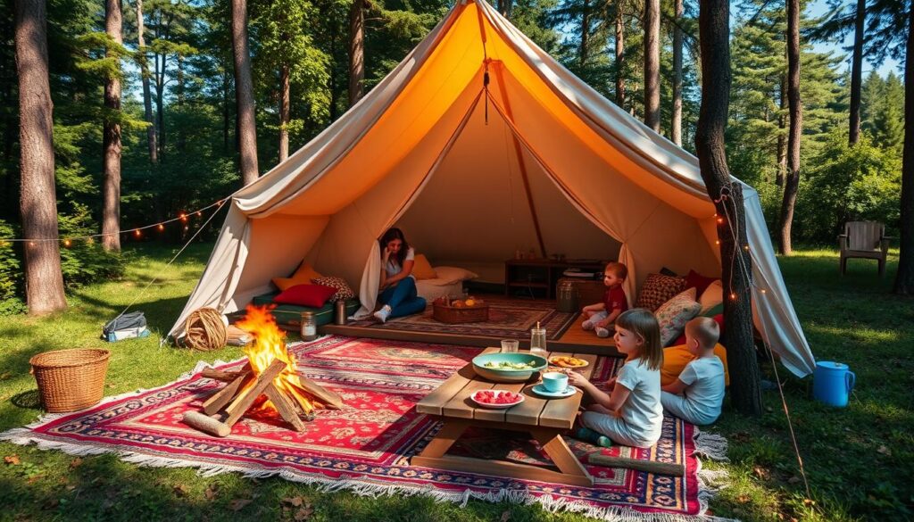 family glamping on a shoestring budget