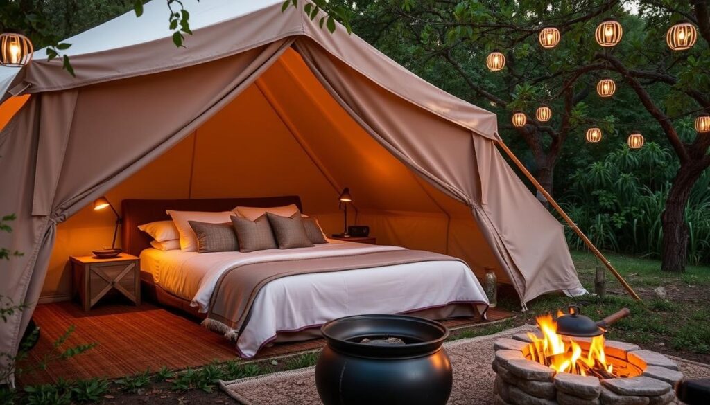 glamping tent with luxury amenities