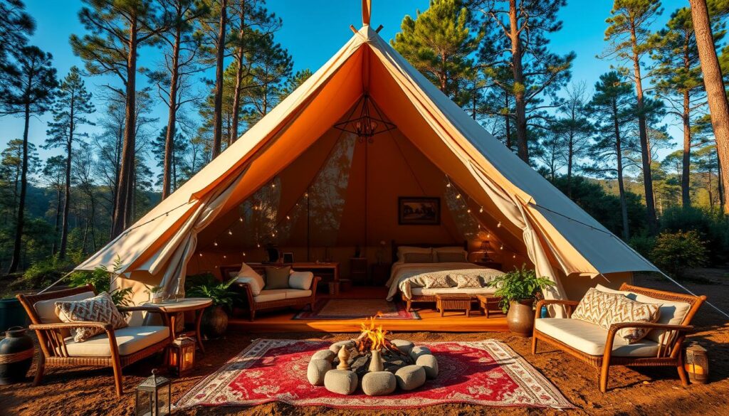 luxury glamping tent setup