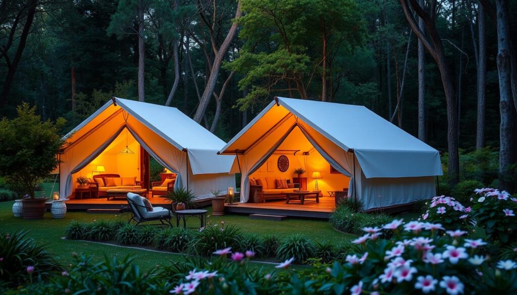 luxury tents in a glamping resort