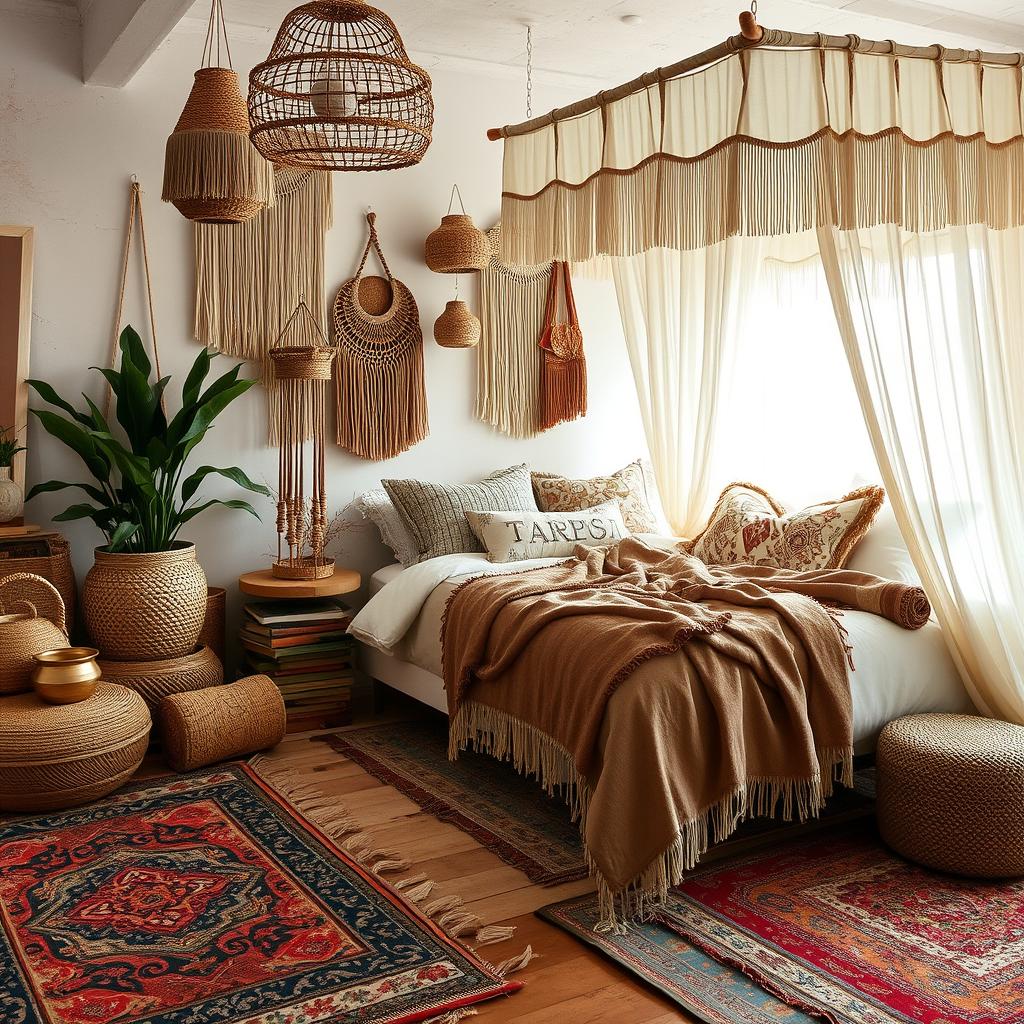 Boho Bedroom Textile Layering