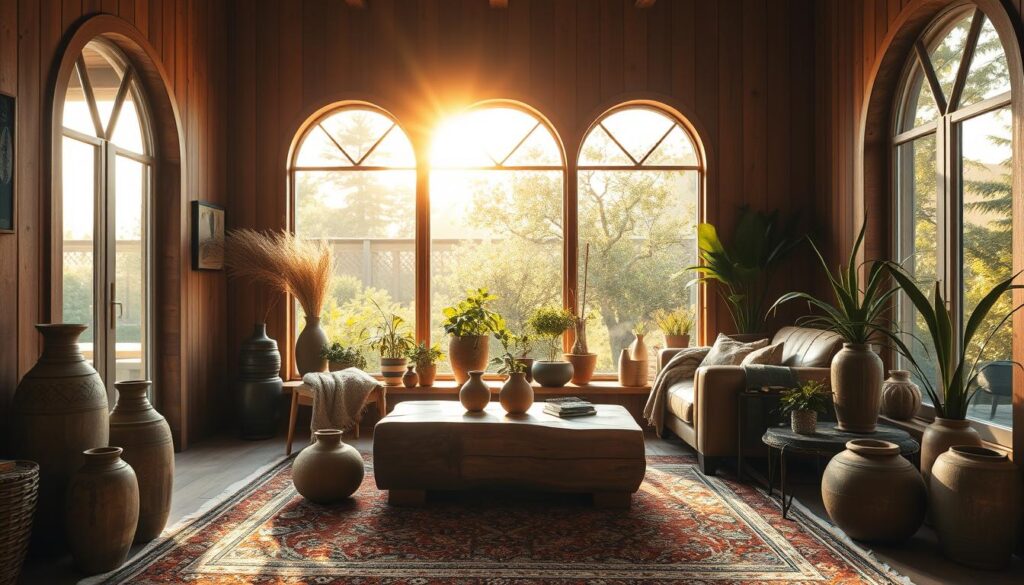 arched windows and wood accents