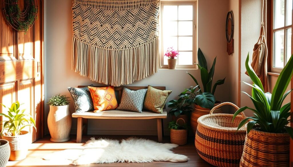 boho entryway decor with color and texture