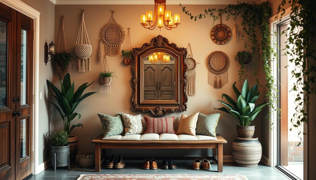 boho entryway decor with functionality