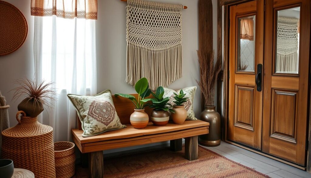 boho entryway decor with patterns and textures