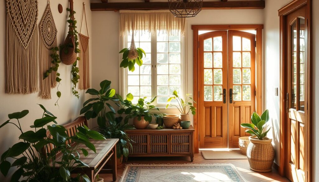 boho entryway with plants