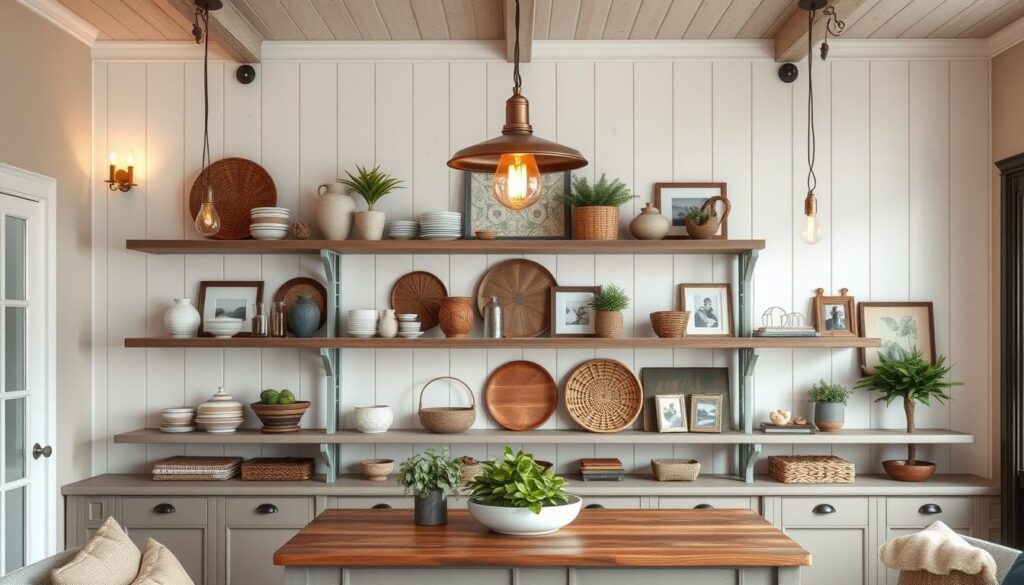 creative lighting and open shelving