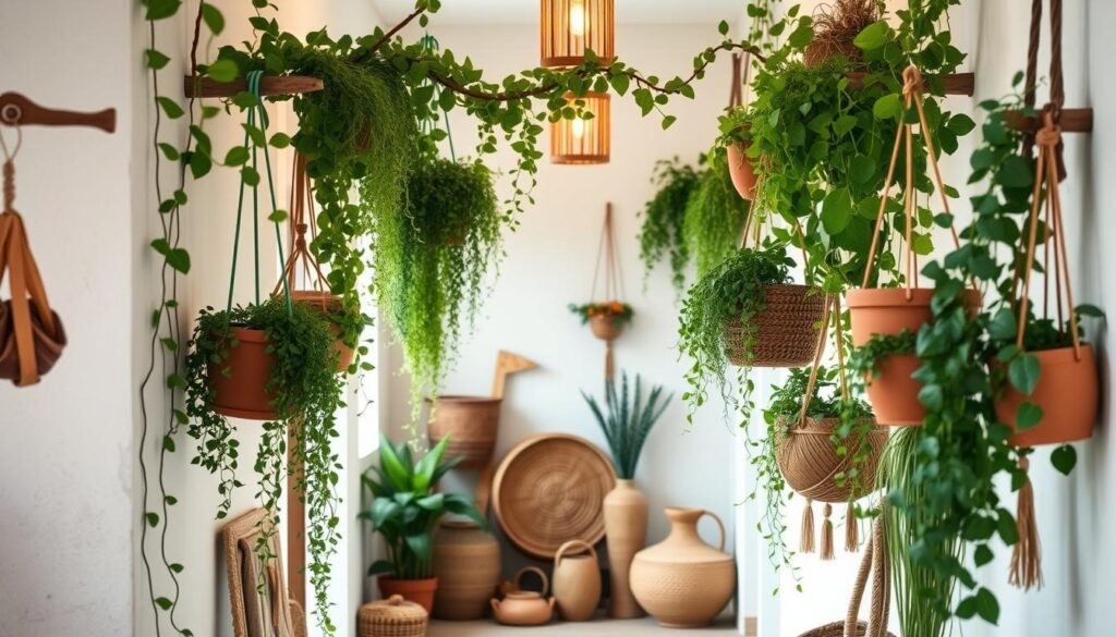 hanging planters and natural elements