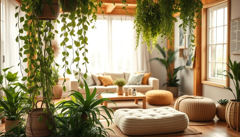 indoor plants in boho decor