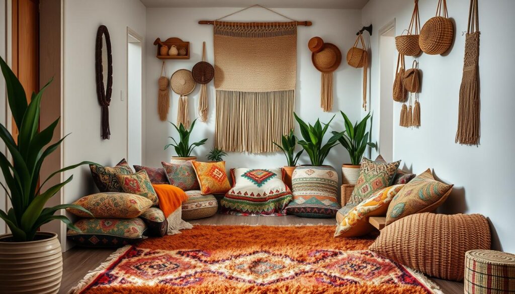 layered rugs and textiles