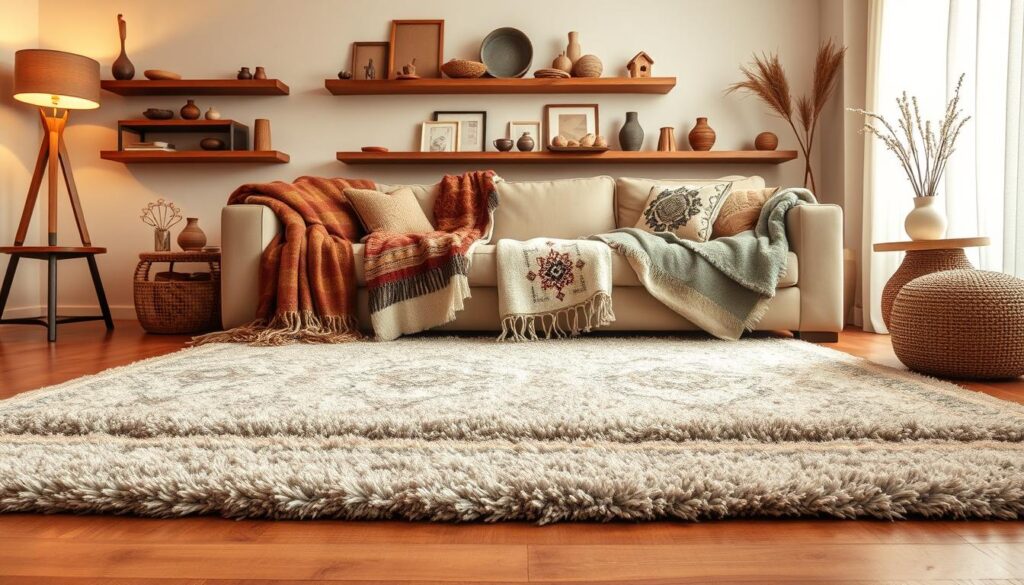 layered rugs and throws