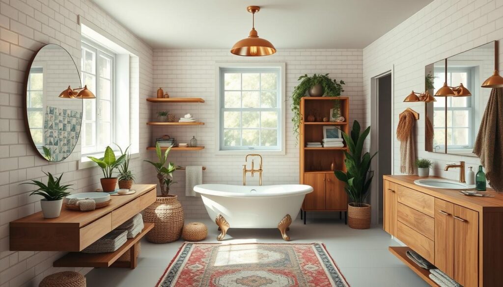 modern boho bathroom layout