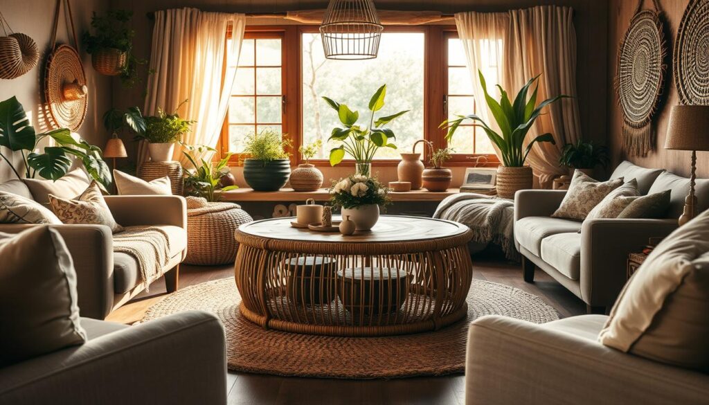 rattan and wood decor