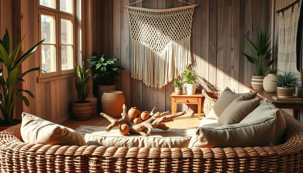 rattan and wood decor