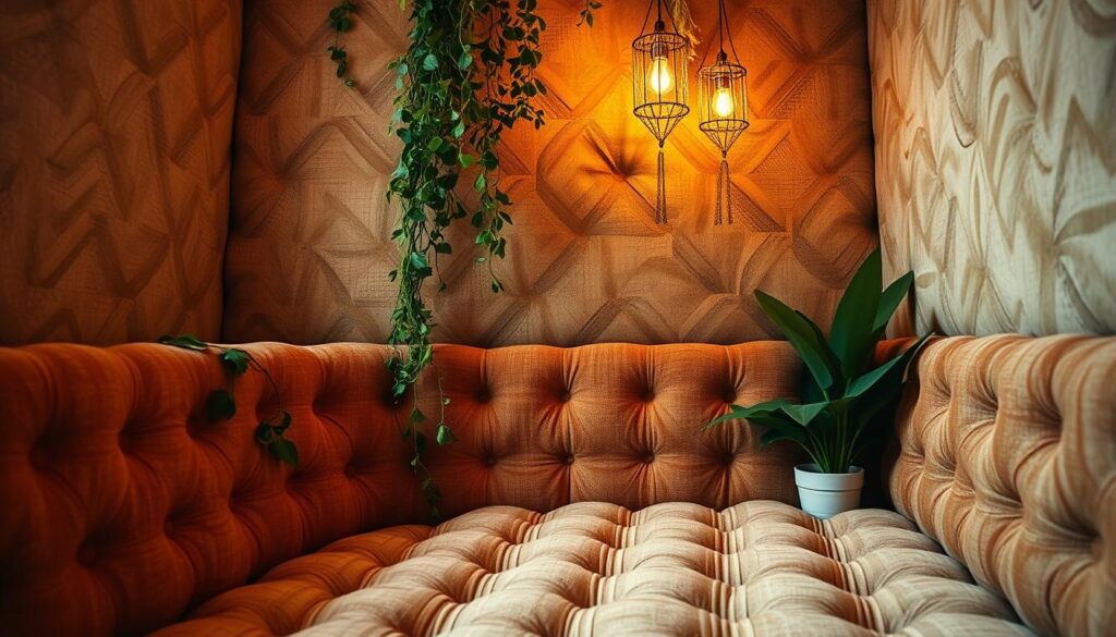 upholstered walls in boho style