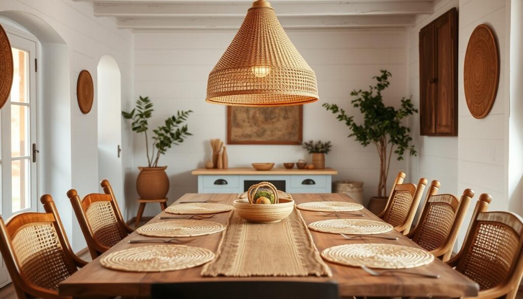 woven accents in dining style