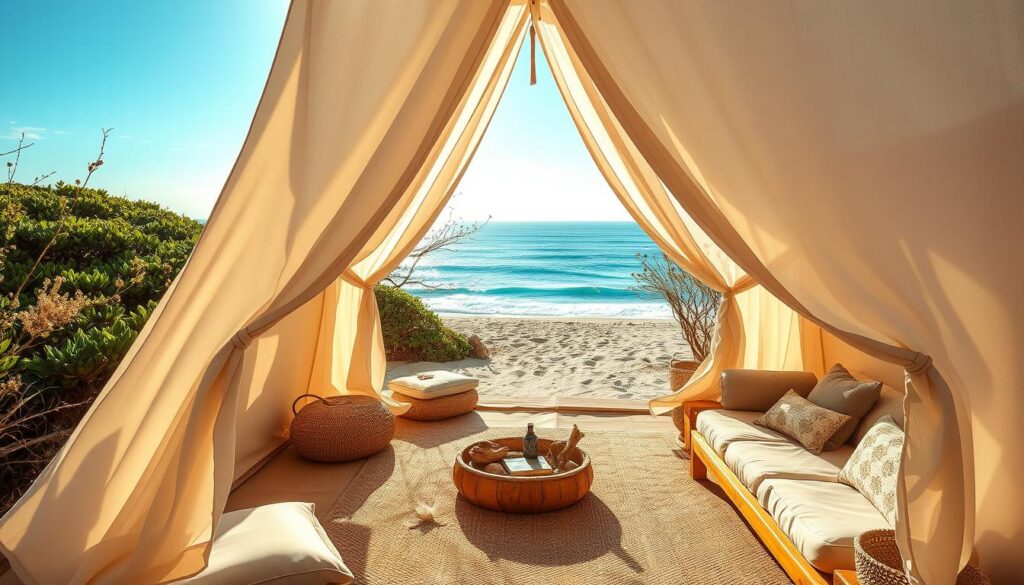 Luxury glamping tent by the coast