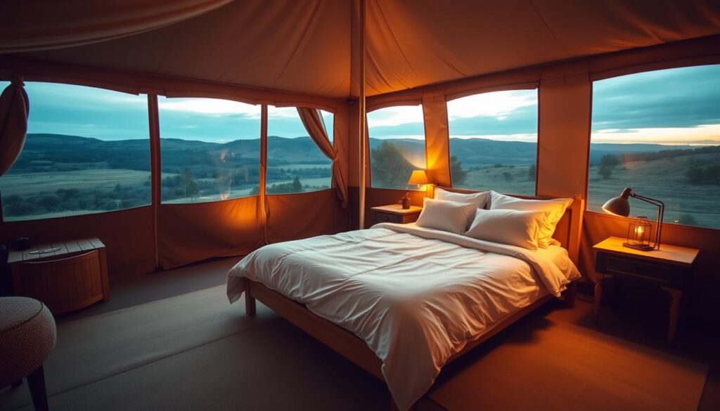 spacious glamping tent interior