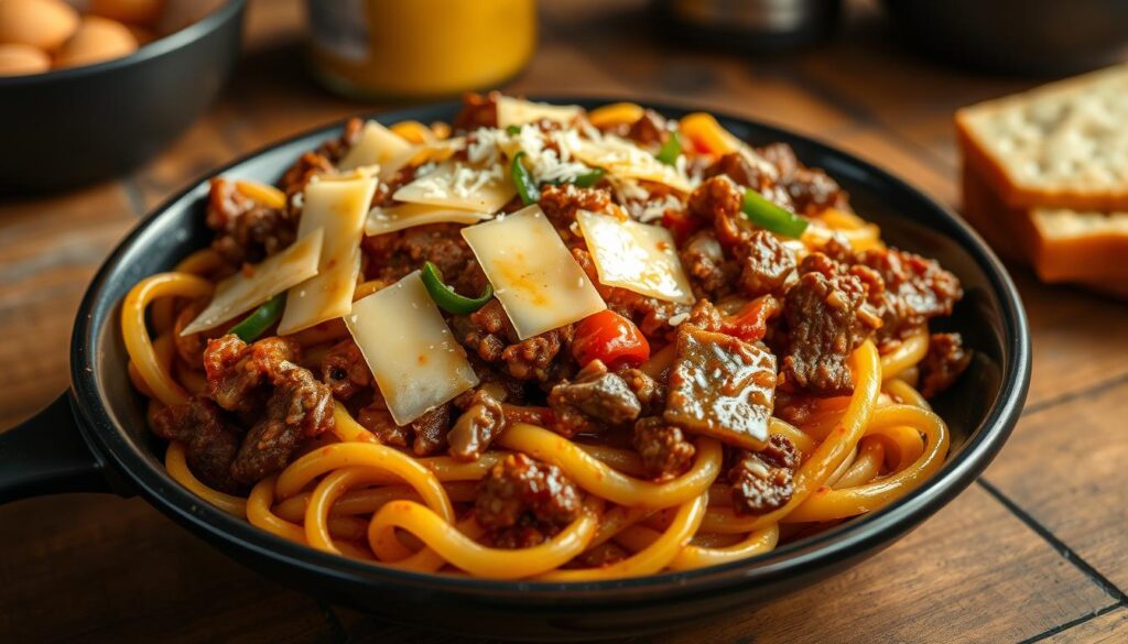 Philly cheesesteak pasta recipe