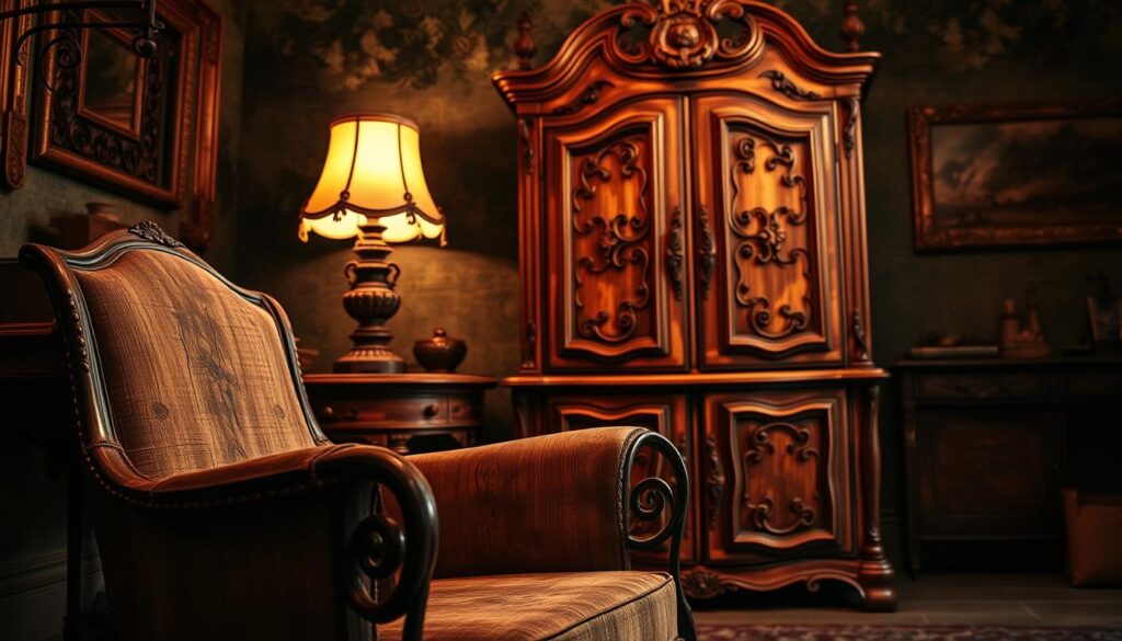 antique furniture with wrought iron accents
