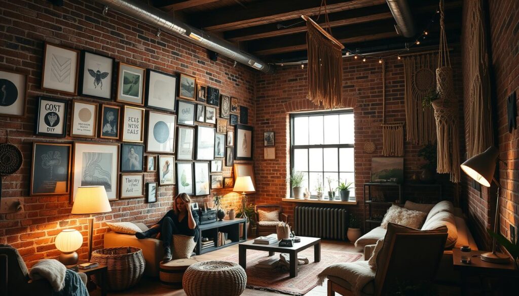 artistic loft with DIY wall art
