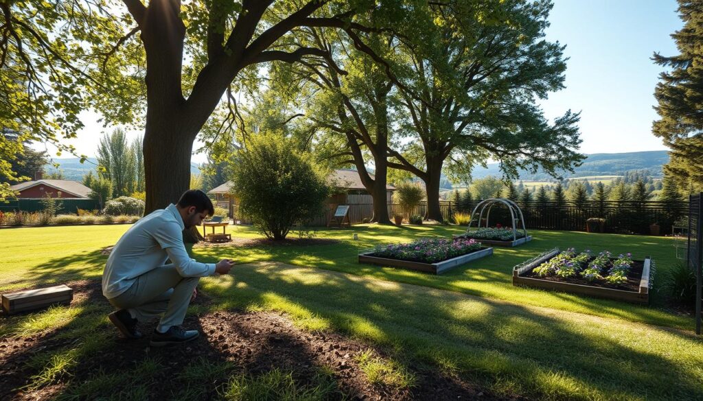 assessing yard for garden setup