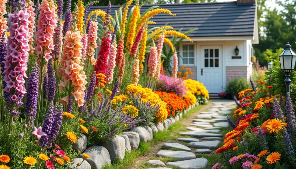 blooming flower border for summer cottages