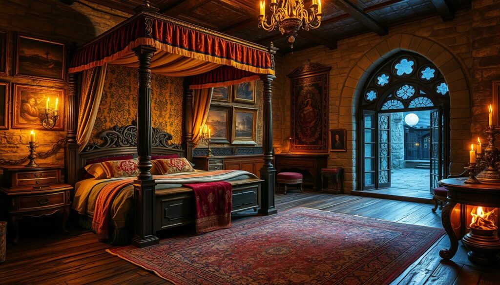 castlecore bedroom with four-poster bed