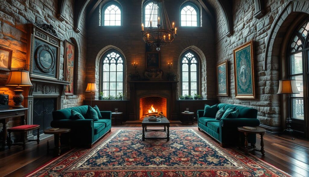 castlecore color palette with deep greens and stone tones