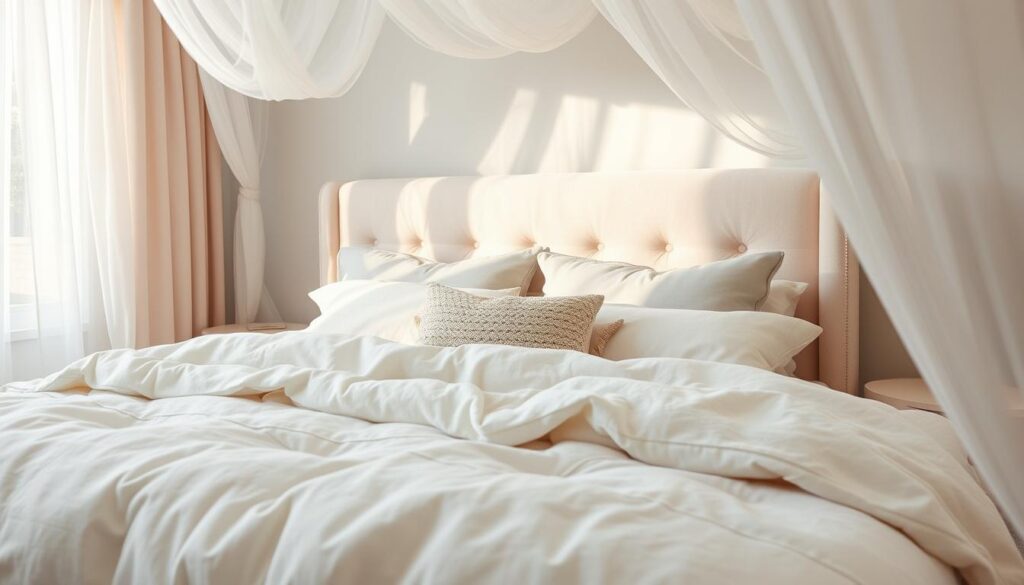 cloud-like comfort bedroom with layered textiles