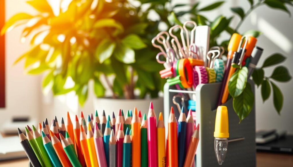 colorful desktop supplies