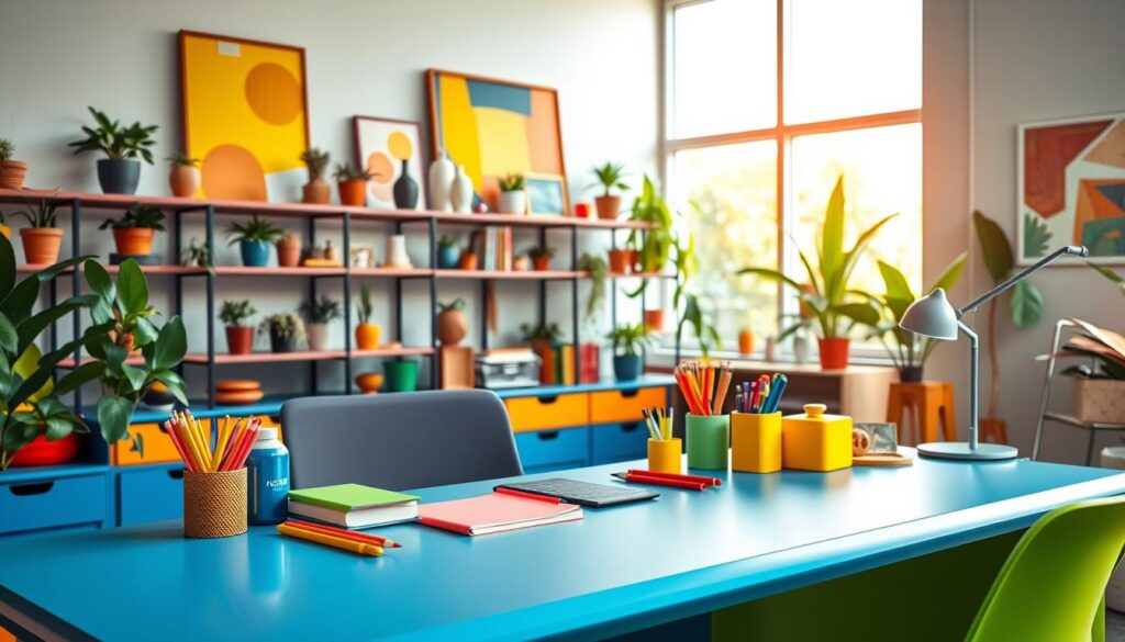 colorful workspace with vibrant decor