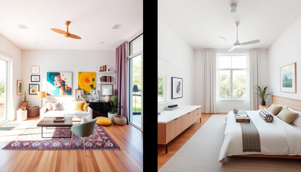 comparison of vibrant and minimalist spaces