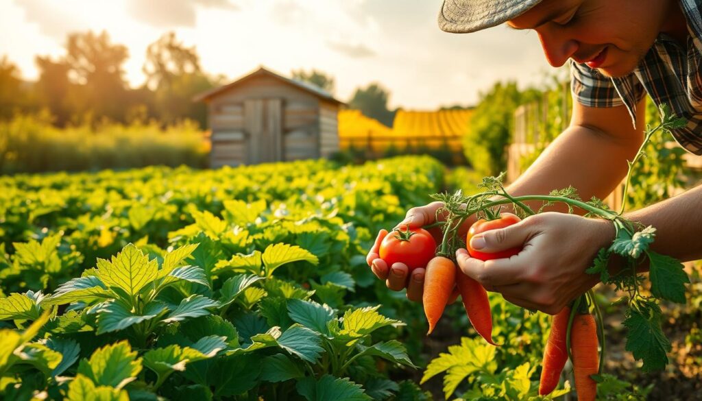 harvesting vegetables