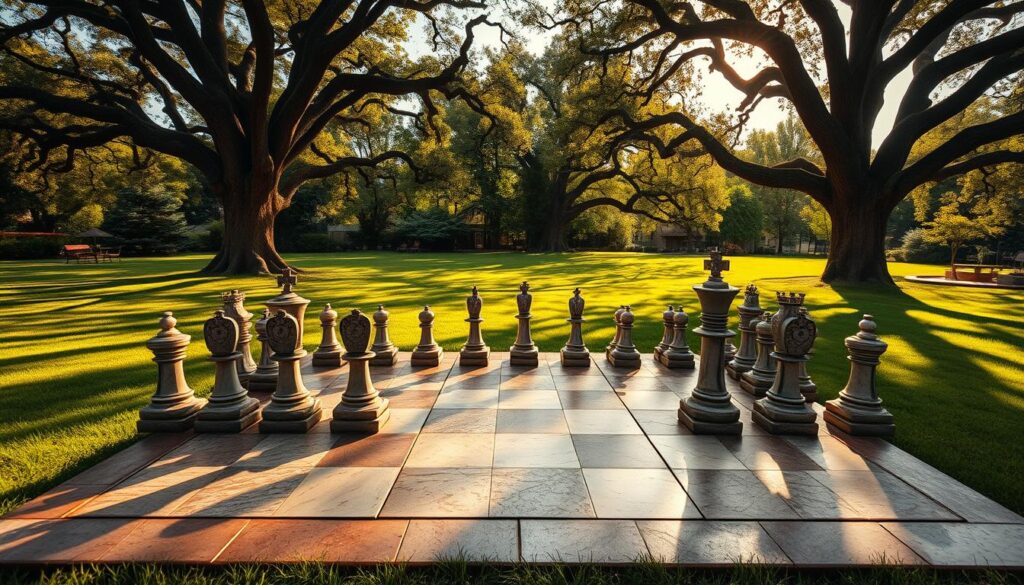 life-size chess in backyard