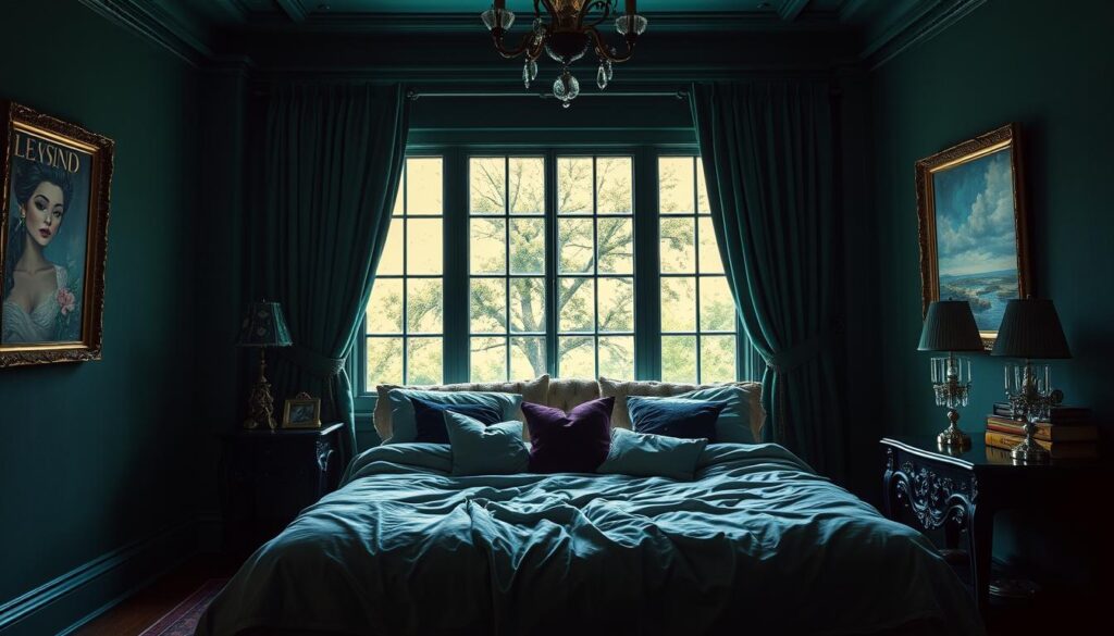 moody jewel-tone bedroom