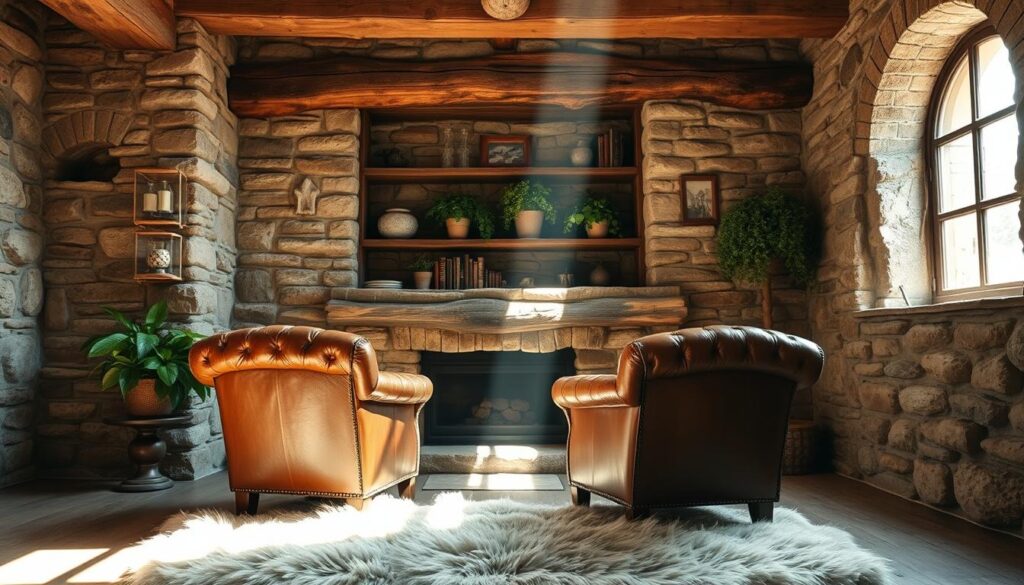 stone and wood rustic decor