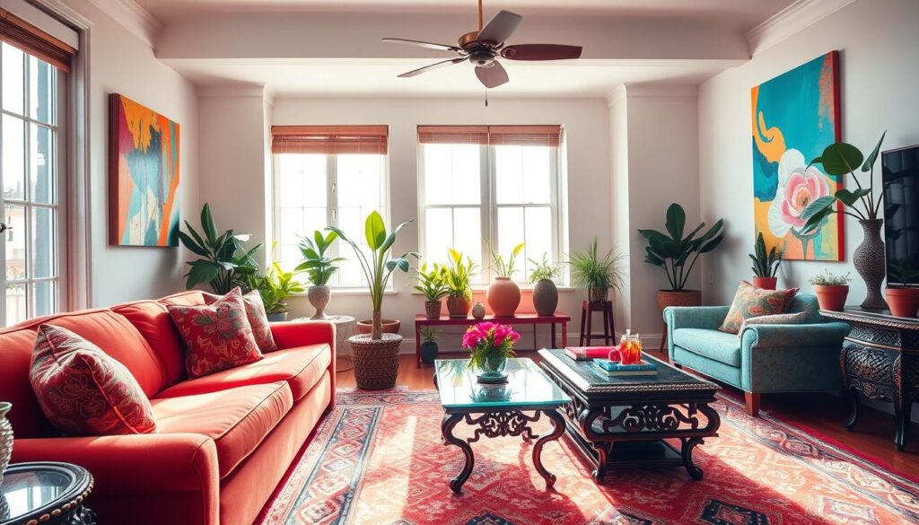 vibrant dopamine decor living room