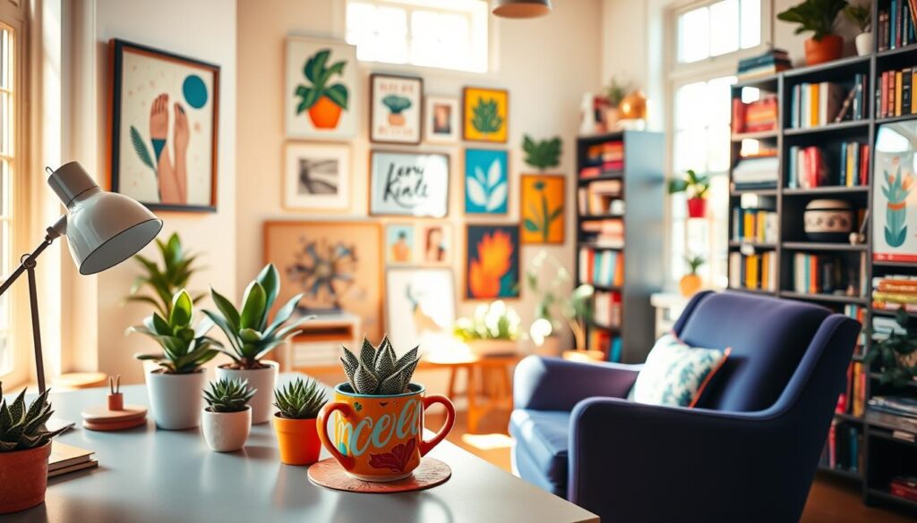 vibrant workspace with colorful decor