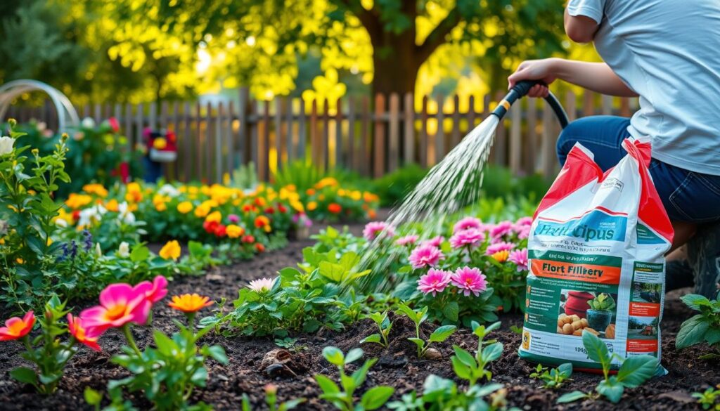 watering and fertilizing garden
