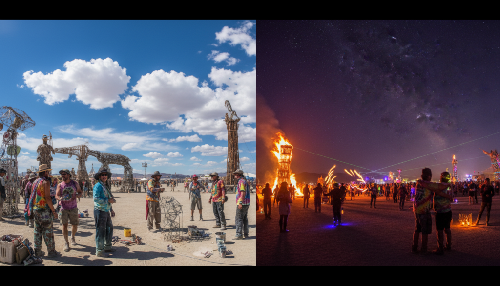 day night flow burning man