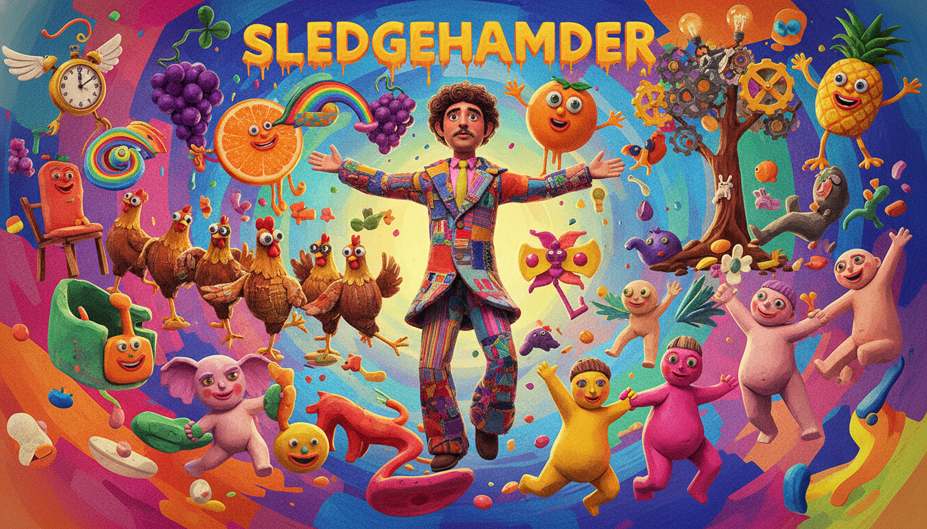 Peter Gabriel with surreal stop-motion animation elements and colorful claymation