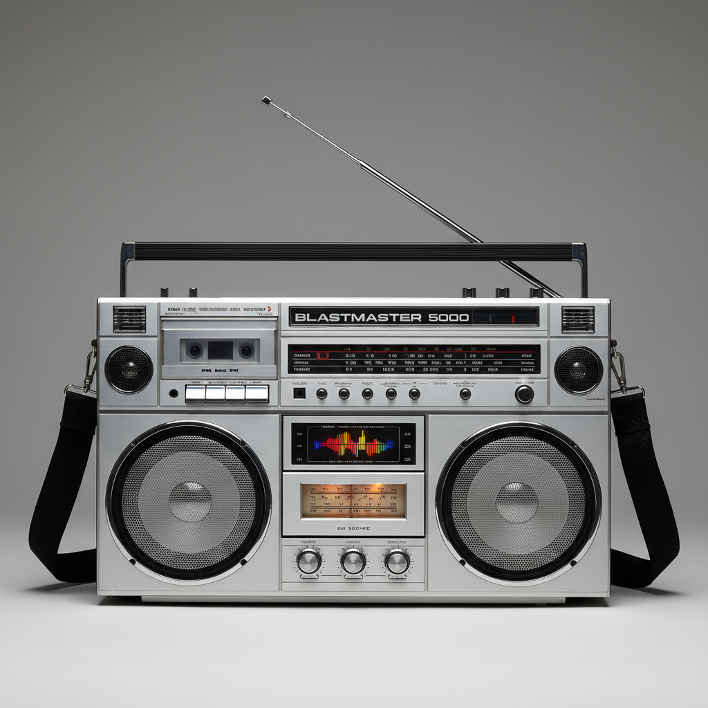 Boom box portable stereo with dual cassette decks and radio